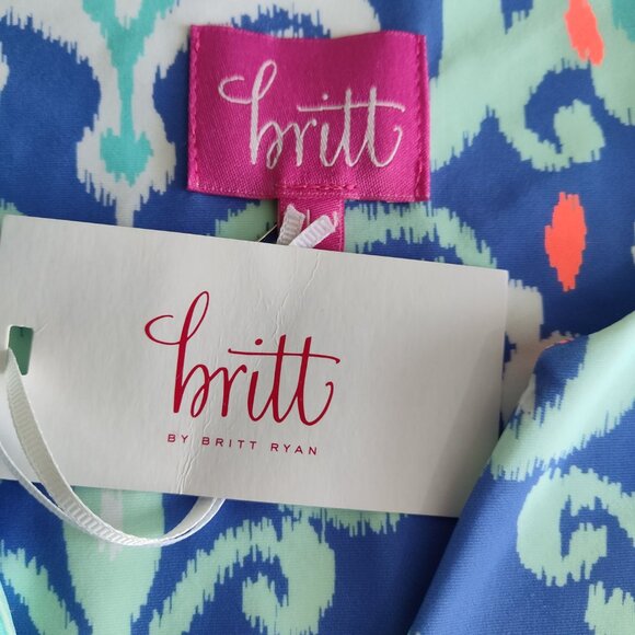 Britt Ryan Bohemian Print Pockets Nylon Spandex Stretch Mini Shift Dress Sz L - Picture 7 of 7